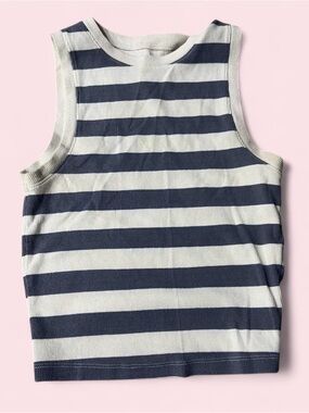 Hollister Navy and Cream Striped Ribbed Tank